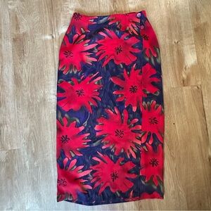 Elegant Red and Blue Floral Pencil Skirt